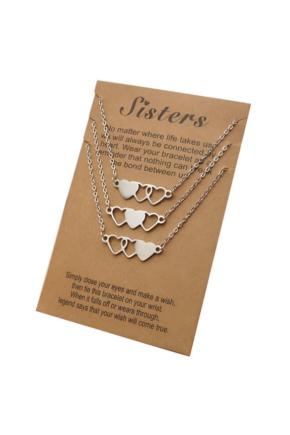 2026 New 3 Pieces Sister Heart-Shaped Short Necklaces Stainless Steel Best Friend Necklace Suitable for 3 Sisters for Party,Daily,Gift