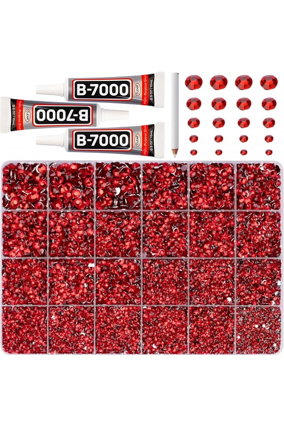 2026 New 32000Pcs Red Rhinestones for Bedazzling,Red Bedazzle Gems Flatback Resin Stones Diamond Gemstone Jewel Crystal Bedazzled Rhinestone Flat Back for Crafting Crafts 2-6Mm with Glue