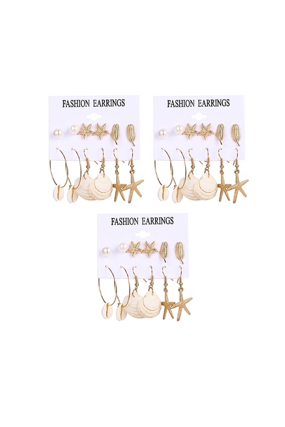 2026 New 3Pcs Earrings Ocean Inspired Design Aretes De Mujer Seashell & Starfish Elements Piercing Earrings for Beach Party Casual Style3