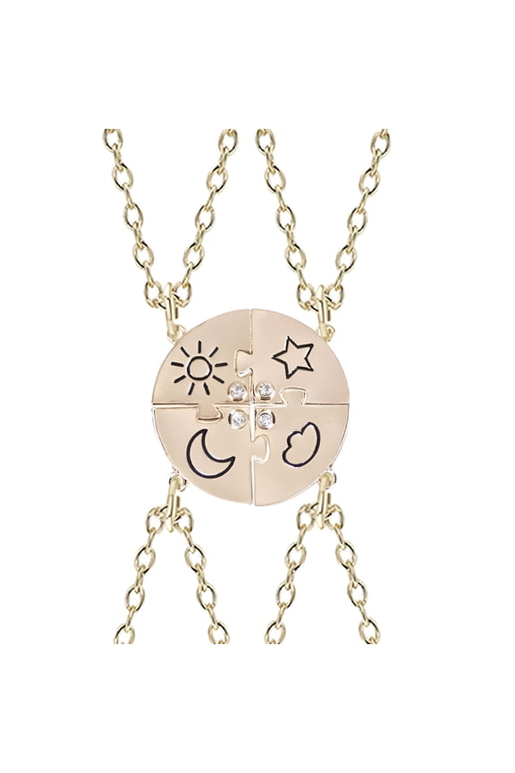 2026 New 4 Pcs Puzzle Best Friend Friendship Necklaces Set with Inlaid Rhinestones, Sun, Moon, Cloud and Star, Sewing, Best Friend Pendant, Trendy Jewelry, Gift