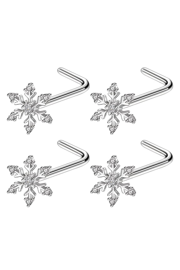 2026 New 4 Pcs Snowflake Diamond Nose Studs,Rose Gold Clear Nose Piercing Jewelry,20G Gold Body Jewelry for Nose Piercing,Nose Studs for Women