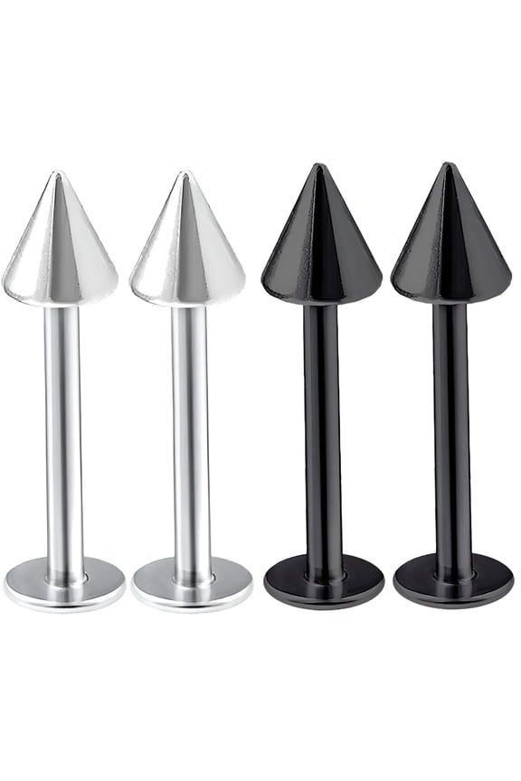 2026 New 4Pcs 16G Labret Stud Lip Ring Cartilage Tragus Snakebite Monroe Triple Forward Helix Conch Medusa Lobe Black Spike Pick Size