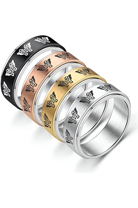 2026 New 4Pcs Anxiety Ring Fidget Ring for Women- Anxiety Butterfly Stainless Steel Band Rings Women Spinner Rings Cool Wedding Fidget Rings for Women Size 6-11