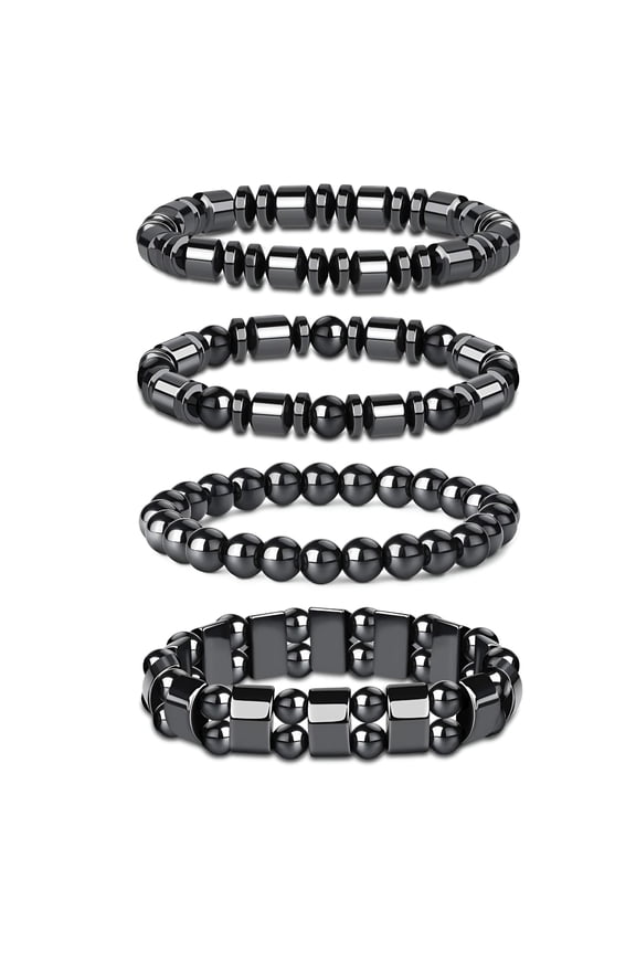 2026 New 4Pcs Men & Women'S Unisex Magnetic Hematite Therapy Stretch Bracelet for Casual,Office,Sports,Fitness,Relaxation All Sizes
