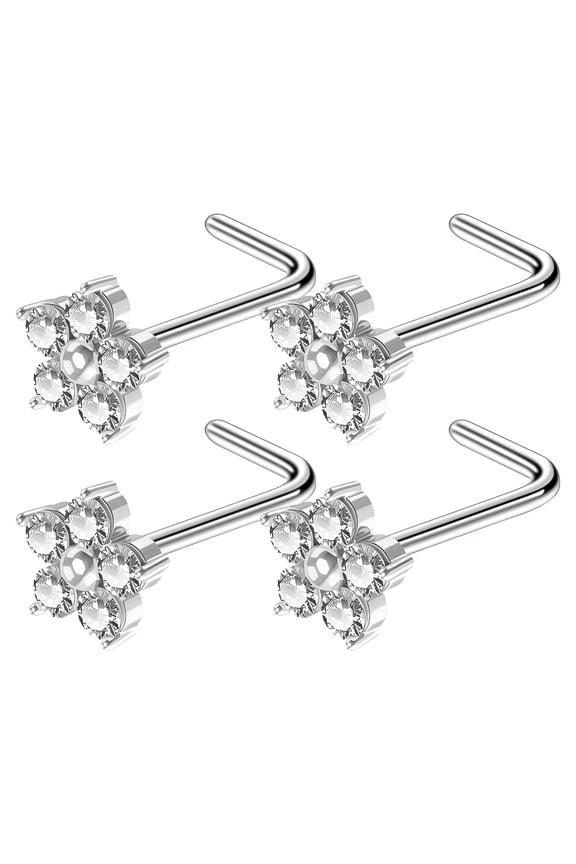 2026 New 4Pcs Nose Rings,Elegant Snowflake Motif Nose Rings for Women,Smooth Finish Design Nose Studs,Multicolor