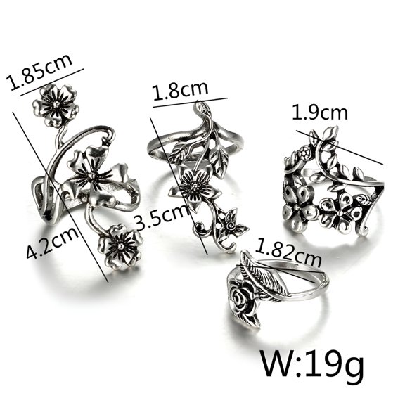 DESIGNICE 2026 New 4Pcs/Set Women Vintage Silver Stack Rings Above Blue Rings Set Grudge Rings Stack Rings for Women 64 Piece Vintage Rings Set Multiple Rings Cute Adjustable Rings Heart Ring