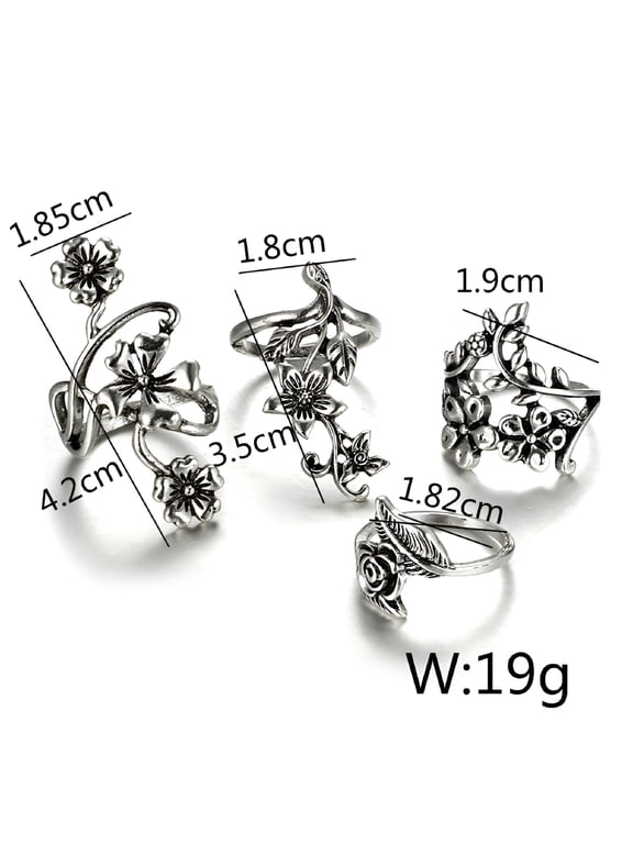2026 New 4Pcs/Set Women Vintage Silver Stack Rings Above Blue Rings Set Grudge Rings Stack Rings for Women 64 Piece Vintage Rings Set Multiple Rings Cute Adjustable Rings Heart Ring