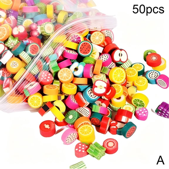 DESIGNICE 2026 New 50Pcs Fruits Polymer Clay Spacer Beads Mixed Fruit Charm Soft Beads for Diy Jewelry Bracelet Earring Necklace Craft Making Supplies