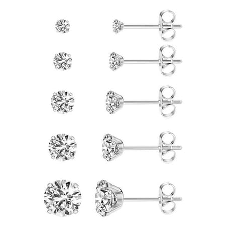 DESIGNICE 5Pairs Extra Long Post Earrings 316L Stainless Steel Stud Earrings for Women Hypoallergenic Cubic Zirconia Ear Piercing Studs for Sensitive Ears 3-8Mm