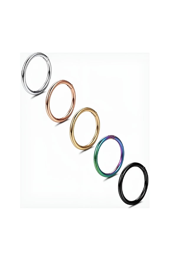2026 New 5Pcs 316L Surgical Steel Septum Rings Nose Rings Hoop 16G 18G 20G Hinged Clicker Hoop Nose Rings Cartilage Hoop Earring Helix Rook Tragus Conch Septum Nose Piercing Jewelry