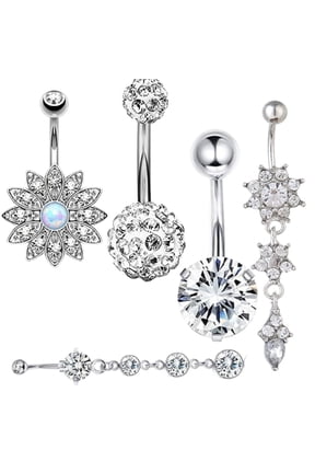 2026 New 5Pcs Belly Button Piercing Belly Button Ring Titanium Belly Button Rings Stone Piercing Set Belly Button Piercing Kit