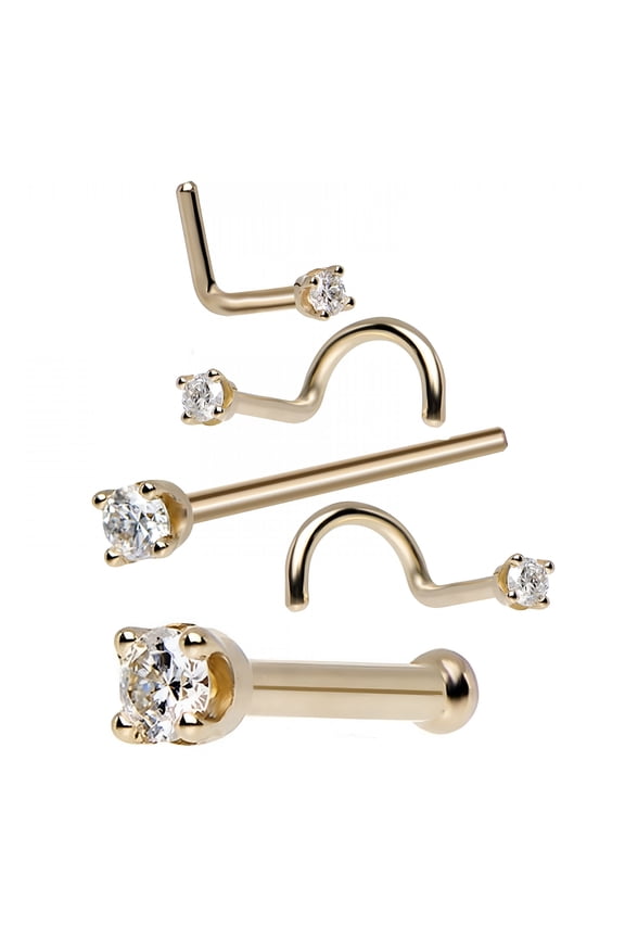 2026 New 5Pcs/Set Cubic Zirconia Nose Stud Button Rings Body Piercing Jewelry for Party,Casual,Festival,Club,Gift Golden