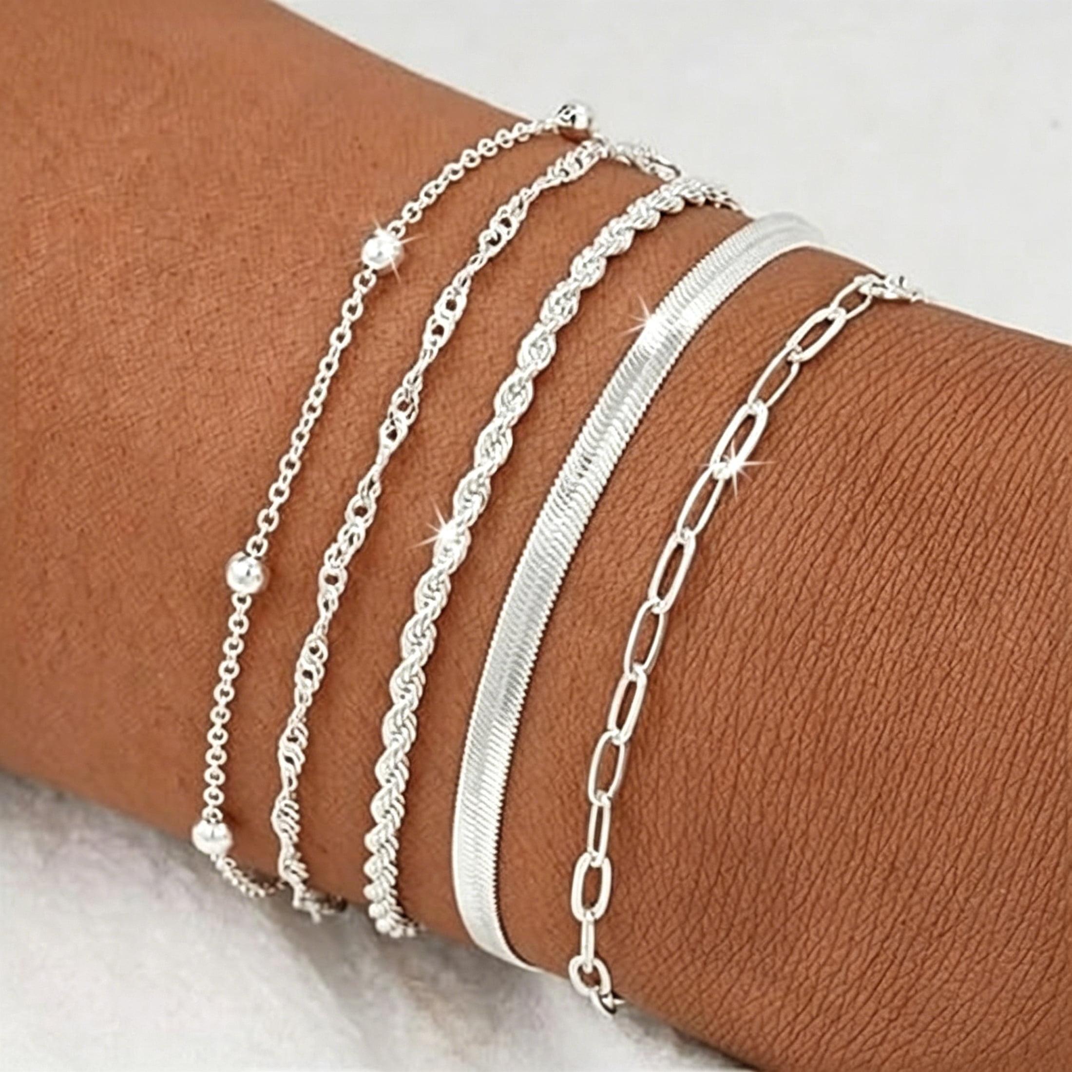Perfect Earring Stack DESIGNICE 2026 New 5Pcs Silver Bracelet Stack-Beaded Bracelets for ...