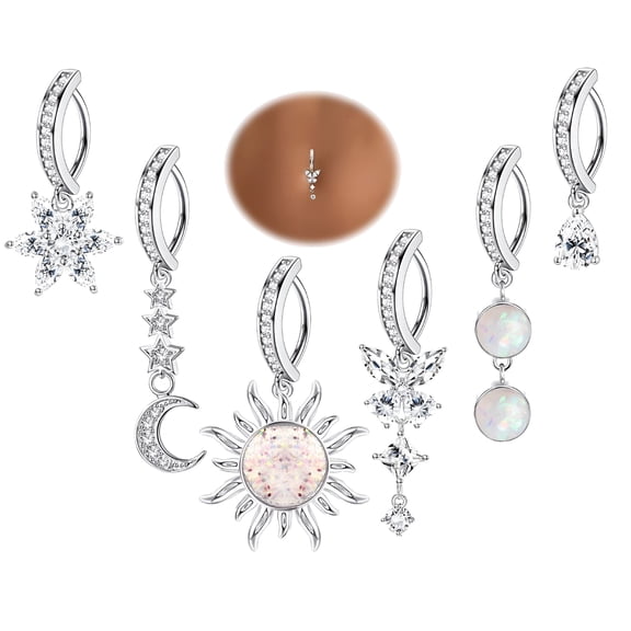 DESIGNICE 2026 New 6 Pcs 14G Clicker Belly Button Ring for Women 316L Surgical Steel Butterfly Snake Cz Opal Dangle Belly Button Rings Simple Reverse Navel Rings Body Belly Piercing Jewelry