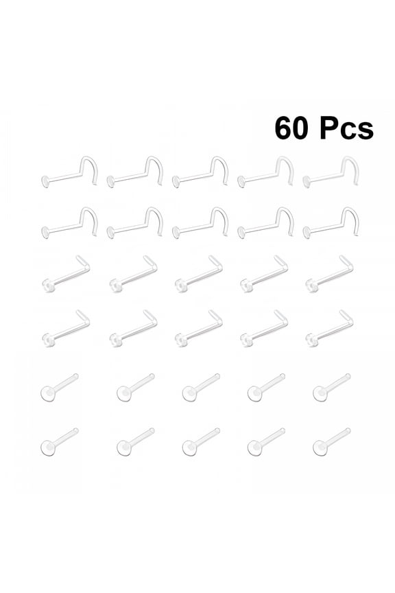 2026 New 60Pcs Medical Invisible Nose Nail Nose Ring Clear Transparent Nose Ring Stud (S Shape, Bent Shape and Straight Shape for Each 20Pcs) for Piercing, Party, Daily, Gift