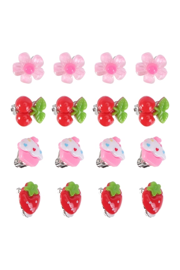 2026 New 8 Pairs Strawberry Ear Clips Clip-On Ear Dangle Earrings (Mixed Style) for Casual Wear, Parties, Festivals, Daily Accessories