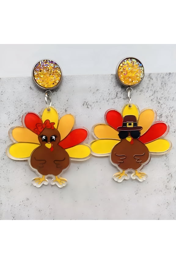 2026 New Acrylic Turkey Thanksgiving Earrings Round Druzy Fall Holiday Jewelry Gifts Turkey Earrings for Women for Thanksgiving, Fall Celebrations, Festive Gatherings, Holiday Parties.