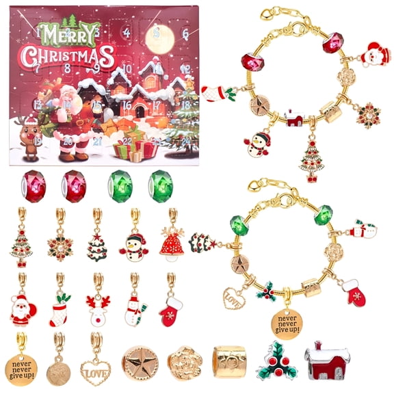 DESIGNICE 2026 New Advent Calendar 24 Days Christmas Countdown Calendar Bracelets Set Xmas Charm Bracelets Stocking Stuffer Gifts Idea Diy Jewelry Bracelet Making Kit for Women Girls Teen