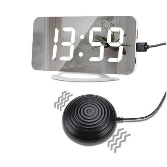 DESIGNICE 2026 New Alarm Clock Adjustable Led Mirror Digital Clock with Powerful Bed Shaker Automatic Brightness Bedside Clock with Usb Port for Bedroom Office Study