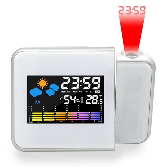 DESIGNICE 2026 New Alarm Clock Nighttime Backlight Projection Clock for Bedroom Ceiling Real-Time Climate Readings Digital Clock White for Bedrooms, Nightstands, Dorm Rooms, Personal Spaces.