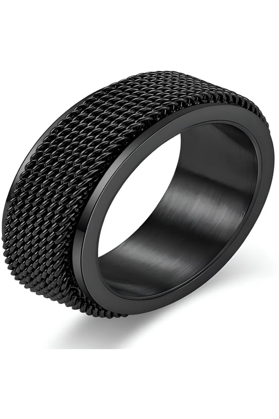 2026 New Anxiety Ring for Men Chain Woven Mesh Rings Cool Titanium Stainless Steel Spinner Ring 8Mm Gold/Silver/Black Fidget Rings for Men Male Masculine Band Jewelry