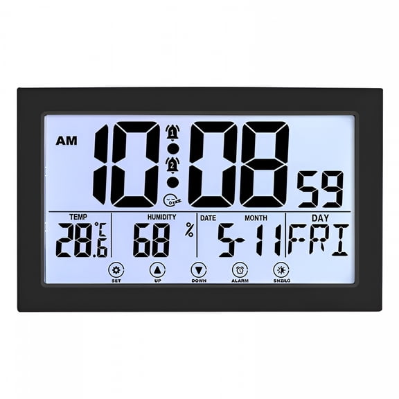 DESIGNICE 2026 New Auto Set Digital Wall Clock Battery Operated,Digital Wall Calendar,Desk Clocks with Temperature,Humidity,Display Digital Calendar Alarm Clock for Elderly,Bedroom,Office,Black