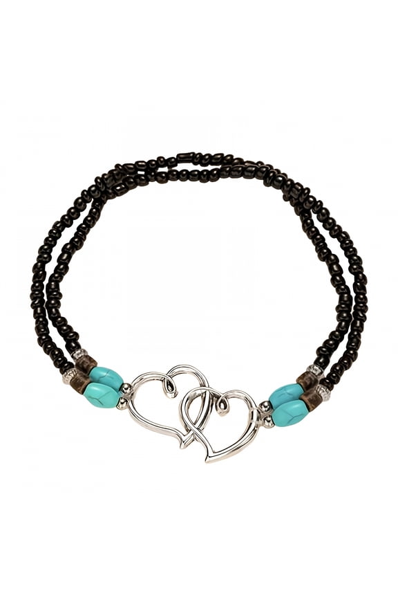 2026 New Beaded Ankle Bracelet for Women Double Layered Elastic Beaded Anklet Bracelets Double Hollow Hearts Anklet Boho Turquoise Foot Bracelet Summer Beach Jewelry Gift for Women