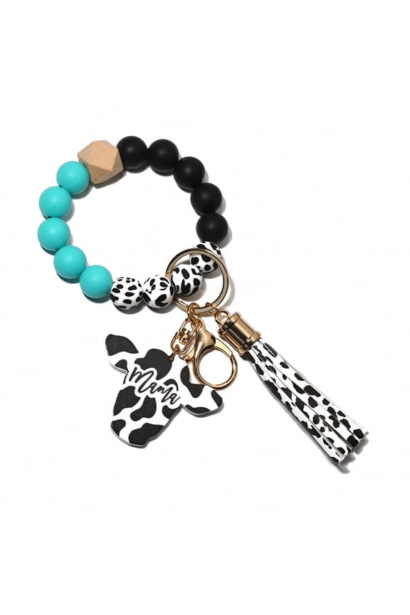 2026 New Beaded Bracelet Keychain with Tassel & Wooden Cow Pendant  Wrist Strap Key Ring for Car Keys, Wallets, Handbags & Card Bags for Keys,Purse,Backpack,Phone,Travel,Office