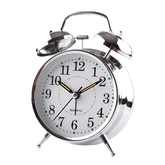 DESIGNICE 2026 New Bedside Traditional Classic Saxon Wind Up Double Bell Alarm Clock Chrome for Bedroom,Office,Nightstand,Study,Dorm,Travel,Bedside Table