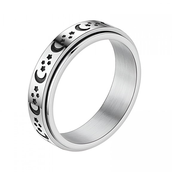 DESIGNICE 2026 New Black Moon Star Rotatable Stainless Steel Band Fidget Ring Anti Anxiety Stress Relief Finger Pinky Knuckle Spinner Ring for Work,Study,Travel,Home
