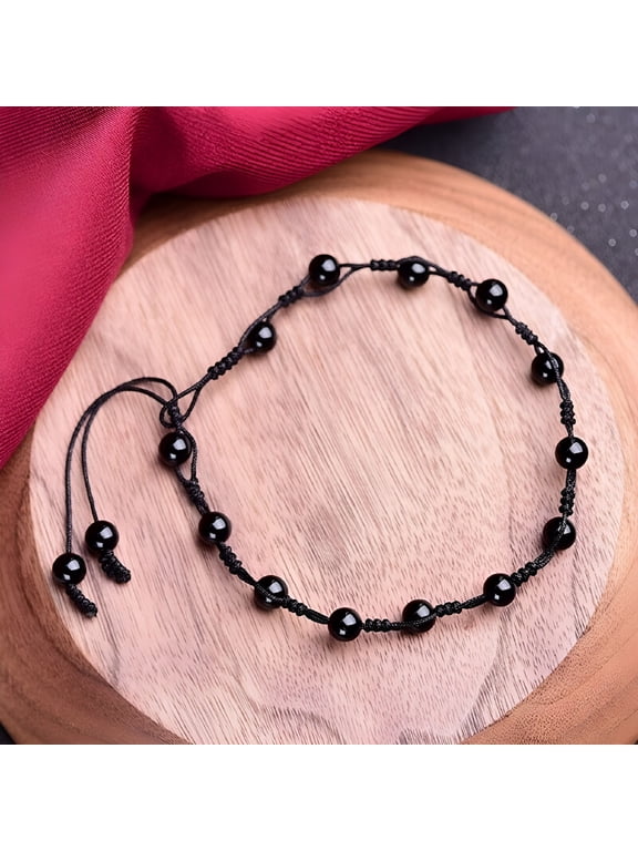 2026 New Black Obsidian Beads Healing Reiki Protection Women Anklet Bracelet Gift for Casual,Party,Beach,Travel,Date