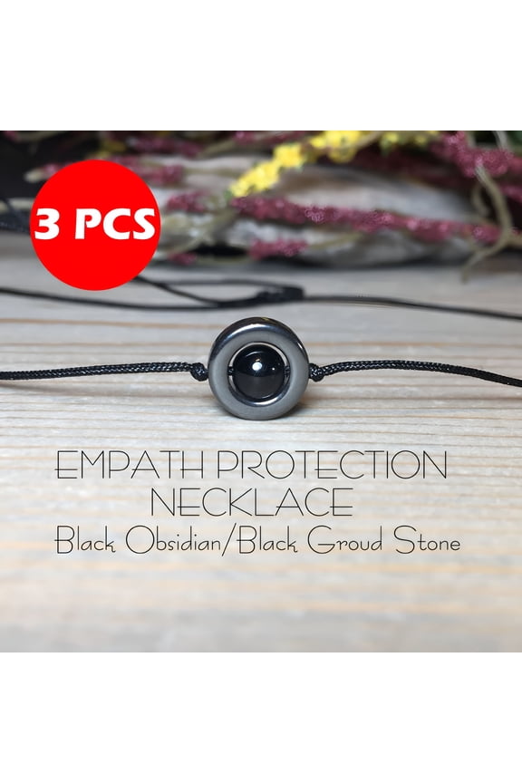 2026 New Black Obsidian Pendant Necklace,Adjustable Woven Design,Black Obsidian Necklace,Unisex