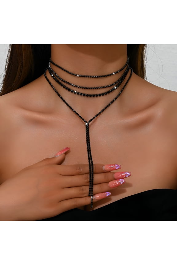 2026 New Black Rhinestone Necklace Diamond Choker Necklaces Formal Bridal Prom Fashion Costume Jewelry Necklace for Weddings, Parties, Evening Events, Cocktail Parties, Special Occasions.