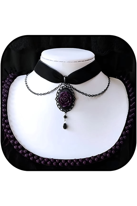 2026 New Black Rose Cameo Pendant Choker, Gothic Velvet Choker Necklace Vintage Resin Red Crystal Gem Pendant Necklaces Witch Jewelry for Women for Party, Costume, Gothic, Daily Wear