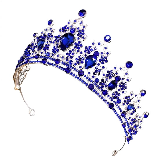 DESIGNICE 2026 New Blue Rhinestone Crown Wedding Headband Rhinestone Tiara Bridal Crown Bridal Tiara Support Wedding Hair Accessories Crowns for Women Wedding Tiaras for Bride Zinc Alloy Blue