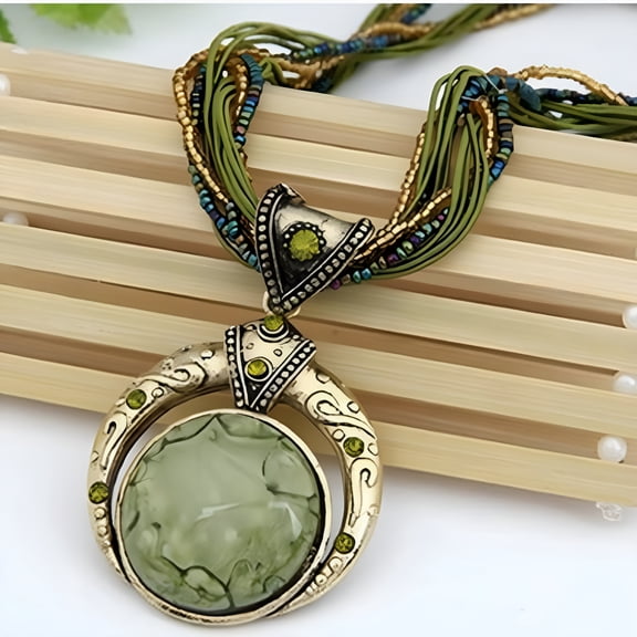 DESIGNICE 2026 New Bohemian Necklace for Women Turquoise Jewelry Necklace Statement Beaded Vintage Jewelry Rhinestone Long Necklace for Pendant Collar Necklace