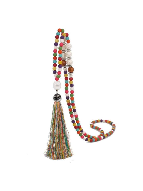 2026 New Boho Beads Necklaces Chakra Statement Long Chain Tassel Necklace Jewelry Handmade Fashion Jewelry for Daily,Party,Vacation (Beads Necklaces, Multi-Color Mixing)