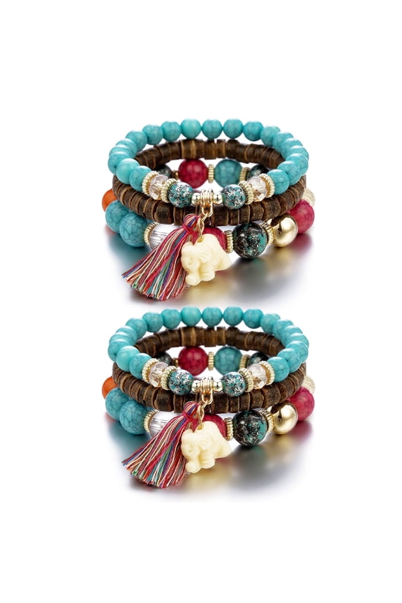 2026 New Boho Bracelets Pack of 2 Women Boho Bohemian Mix Multilayer Elastic Beaded Bracelets for Casual Wear, Beach Outings, Festivals, Layered Styling