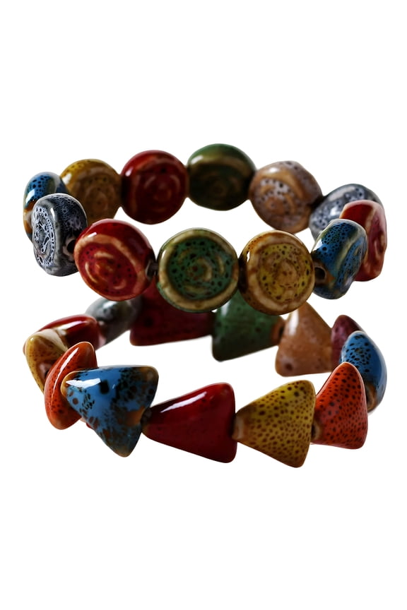 2026 New Boho Bracelets for Women 2 Pack  Ceramic Beaded Bracelet Set with Rose&Triangle Charms,Forest Style for Students Best Friends  Perfect for Stacking,Boho Gifts