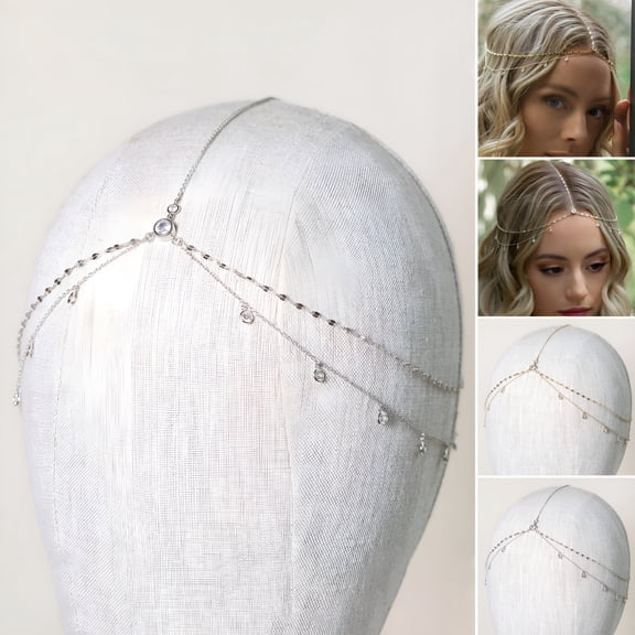 DESIGNICE 2026 New Boho Style Head Chain Rhinestones Pendant Double Layer Elegant Headpiece Bling Bridal Forehead Chain Jewelry Gift Hair Accessory for Wedding,Party,Festival,Photoshoot