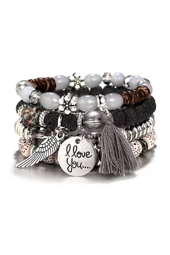 2026 New Bracelet,Smooth Leather for Comfortable Fit,Fashionable Stackable Bracelet with Vibrant Beadwork and Modern Boho Touch,Unique Handmade Design,Gray