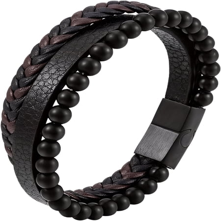DESIGNICE 2026 New Calming Anxiety Bracelet for Men,Volcanic Stone Calming Anxiety Bracelet Natural Agate Stone Braided Leather Beaded Bracelet Meditation Anti Anxiety Stress Relief Jewelry