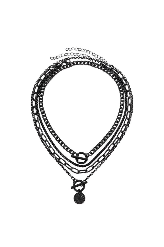 2026 New Chained Lacey Lehotzky,Sweet Cool Style Chunky Necklace,Black Heart Pendant Necklace Stack,For Party Casual Date Black-1