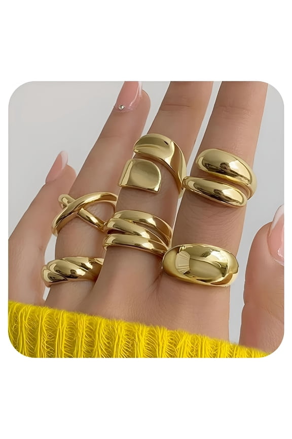 2026 New Chunky Gold Rings for Women Non Tarnish, 18K Gold Plated Stackable Thumb Ring, Statement Women Rings Set