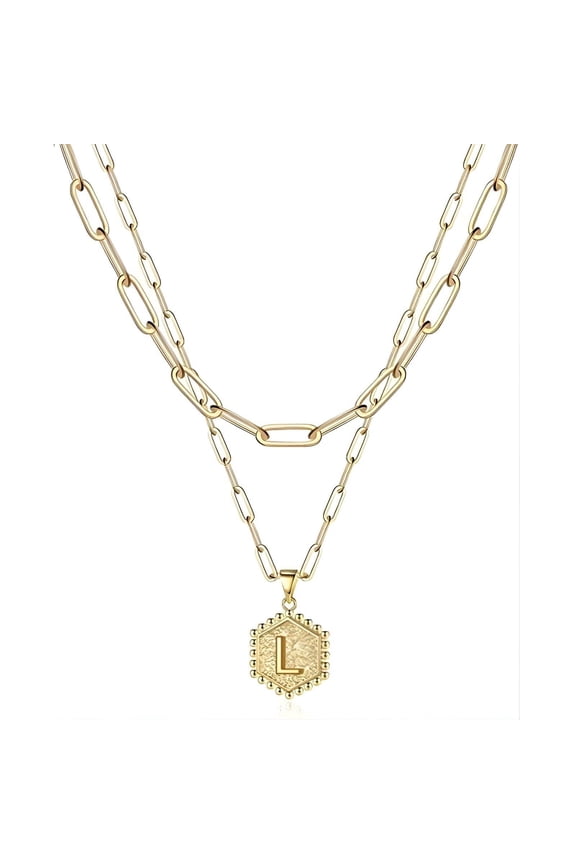 2026 New Chunky Letter Necklaces for Women,Double Layered Chain Small Initial Necklace,Exquisite Design Custom Chains,Silver,Stylel