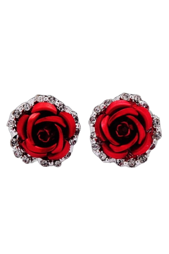 2026 New Clip on Earrings Clip Style Flower Earrings Versatile Use for Daily Party Work Rose Gold Earrings Red