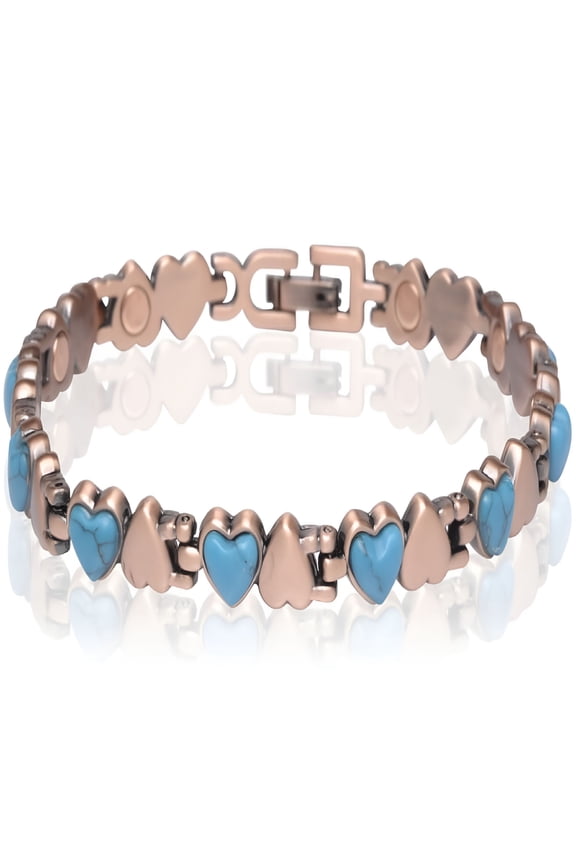 2026 New Copper Magnetic Link Turquoise Heart Stone Bracelet Arthritis Pain Therapy Bracelet for Arthritis Relief,Wellness,Stress Reduction,Daily Wear,Gift for Health-Conscious Individuals.