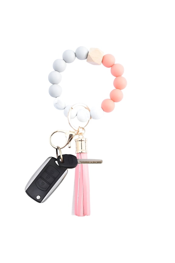 2026 New Creative Keychain Bracelet Wristlet Key Ring Beaded Bangle Tassels Leopard Print Key Chains for Women
