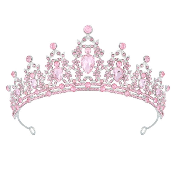 DESIGNICE 2026 New Crown Alloy Crystal Tiara Tiaras for Women Fashionable Smooth Finish for Birthday Party Wedding Birthday Crown 6.1X2.2In Pink1