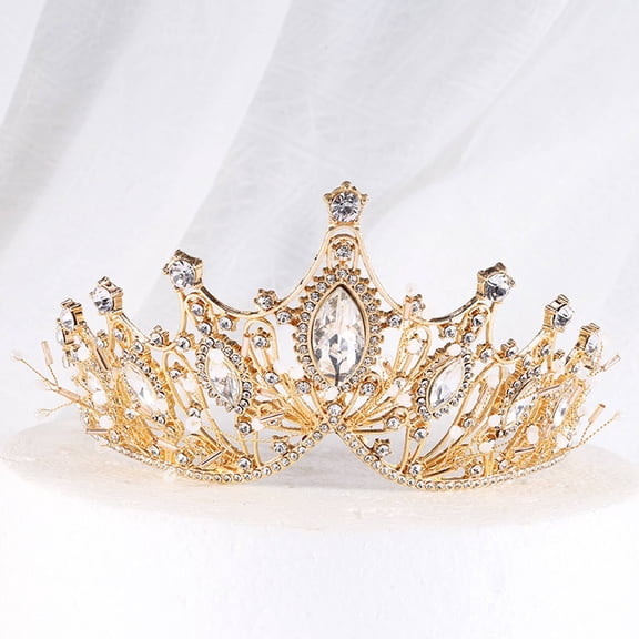 DESIGNICE 2026 New Crown Alloy Korean Style Tiara Crowns for Women with Water Crystals and Gems Princess Crown 15X8Cm,Gold for Pageants, Cosplay, Weddings, Special Events, Costume Parties.